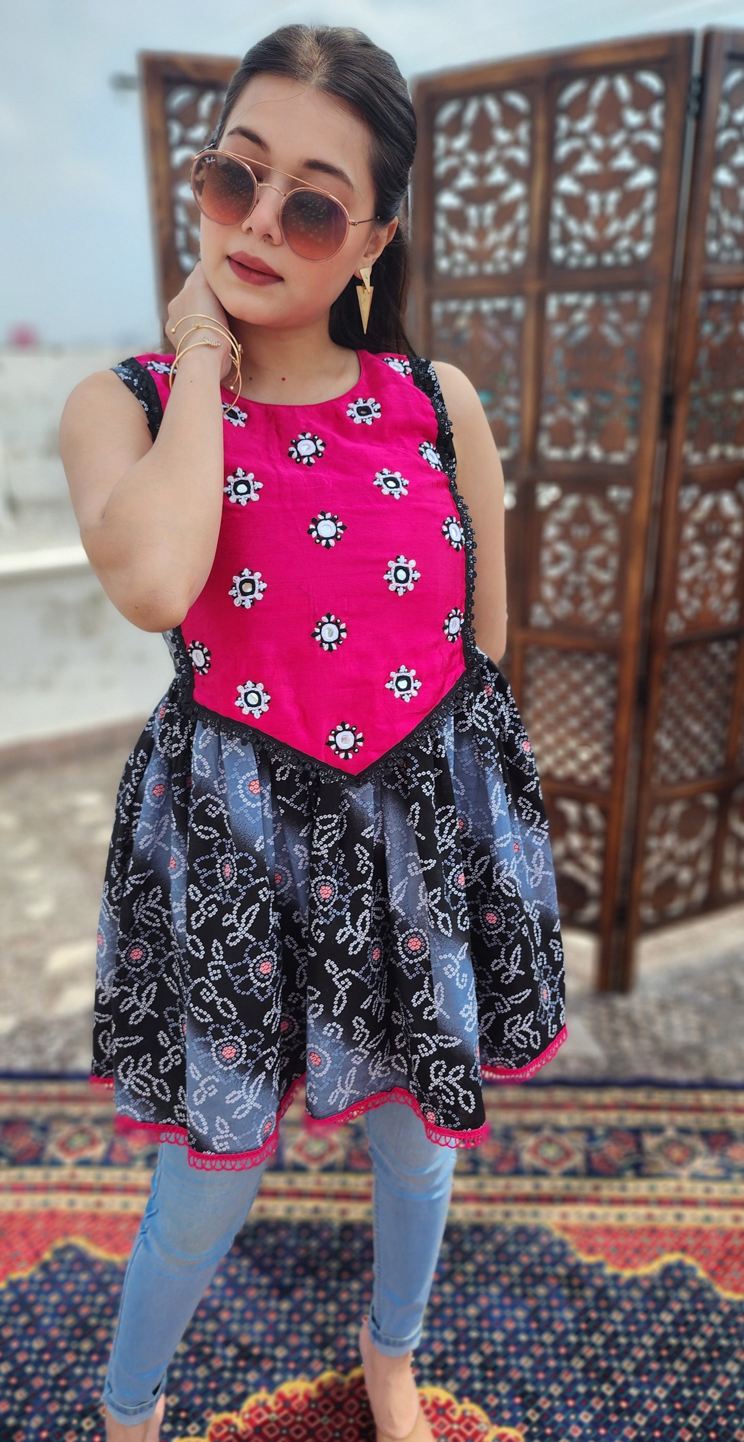 Bandhni Hand embroidered Flared Top