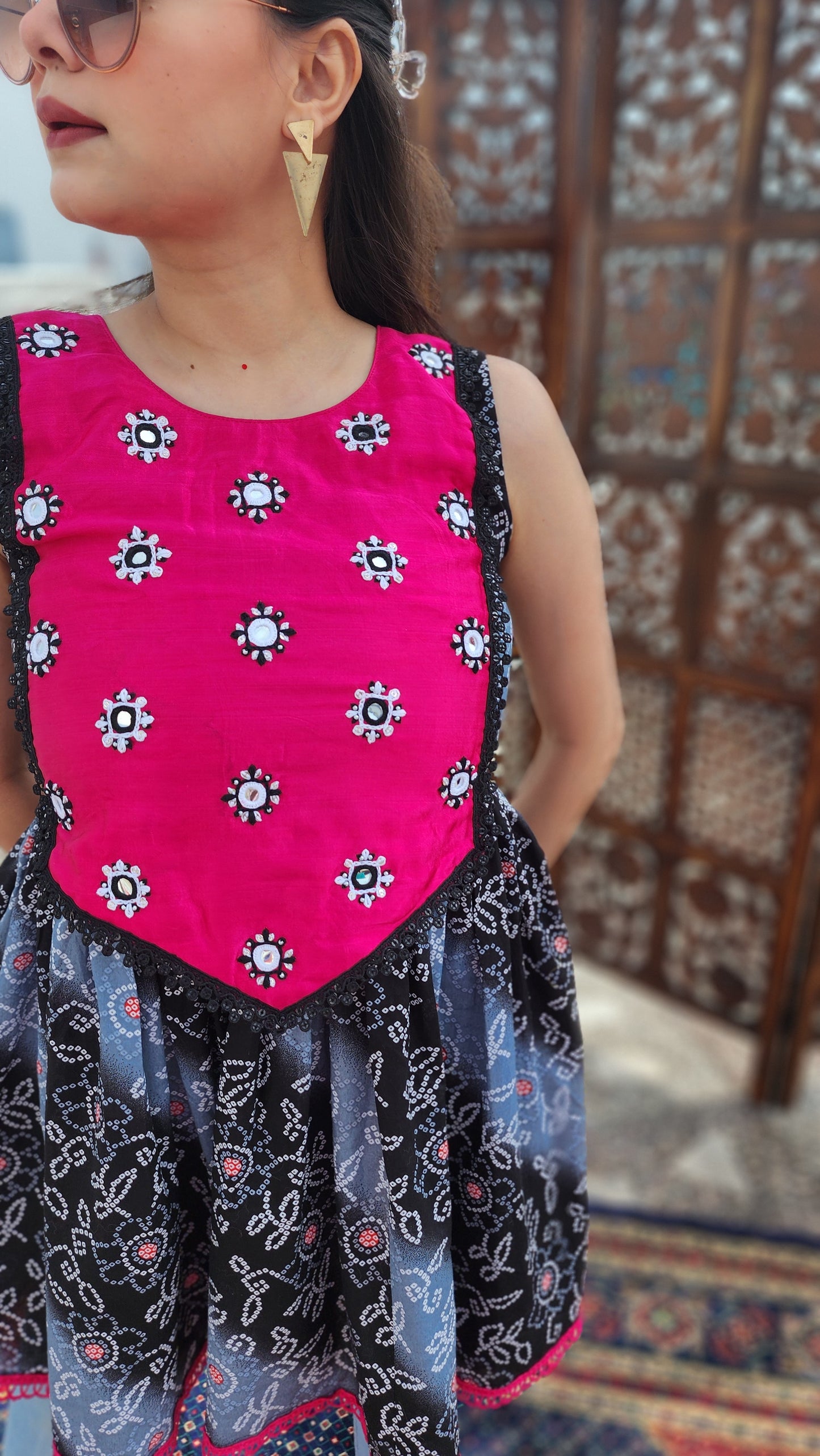 Bandhni Hand embroidered Flared Top