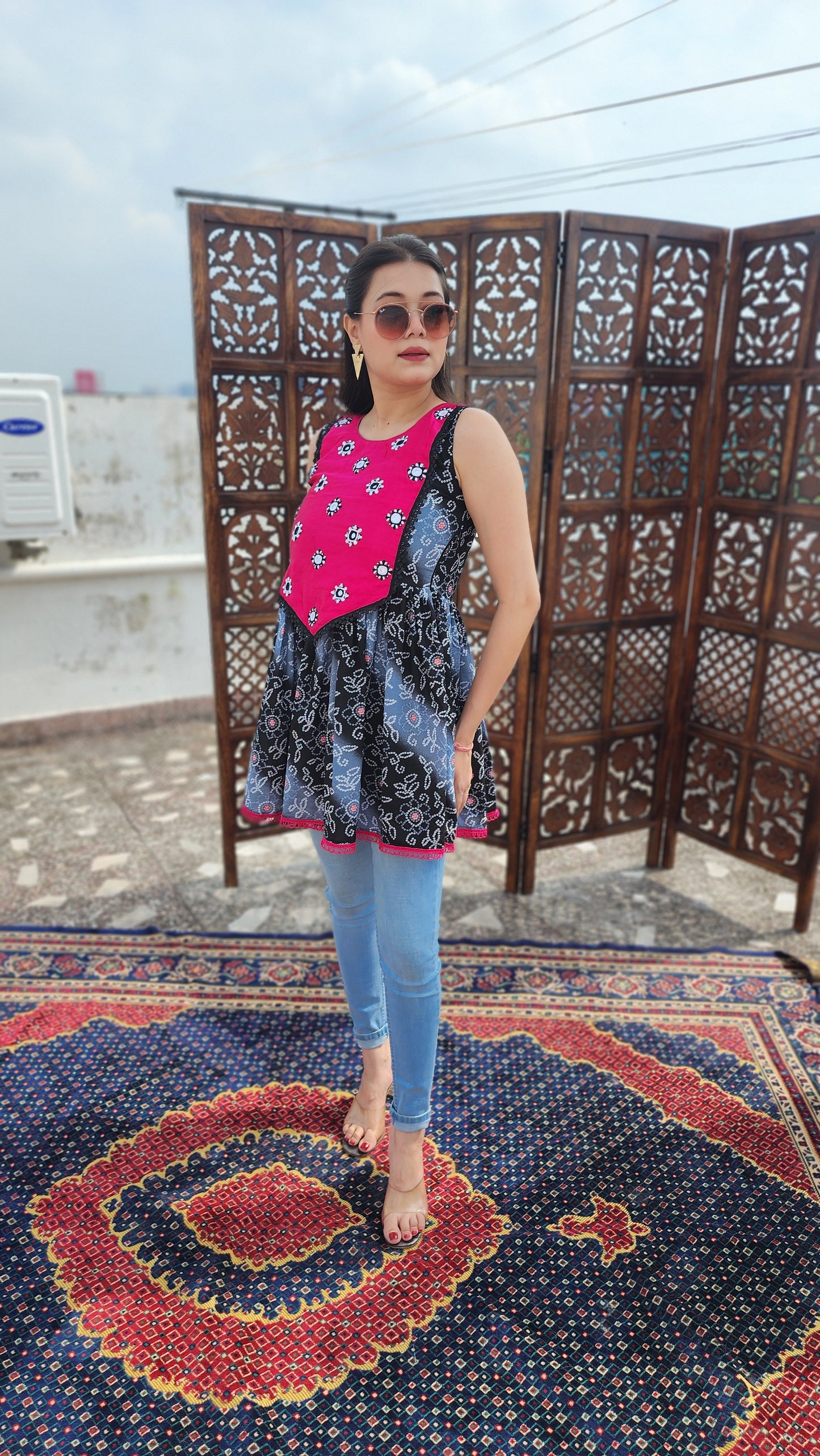 Bandhni Hand embroidered Flared Top
