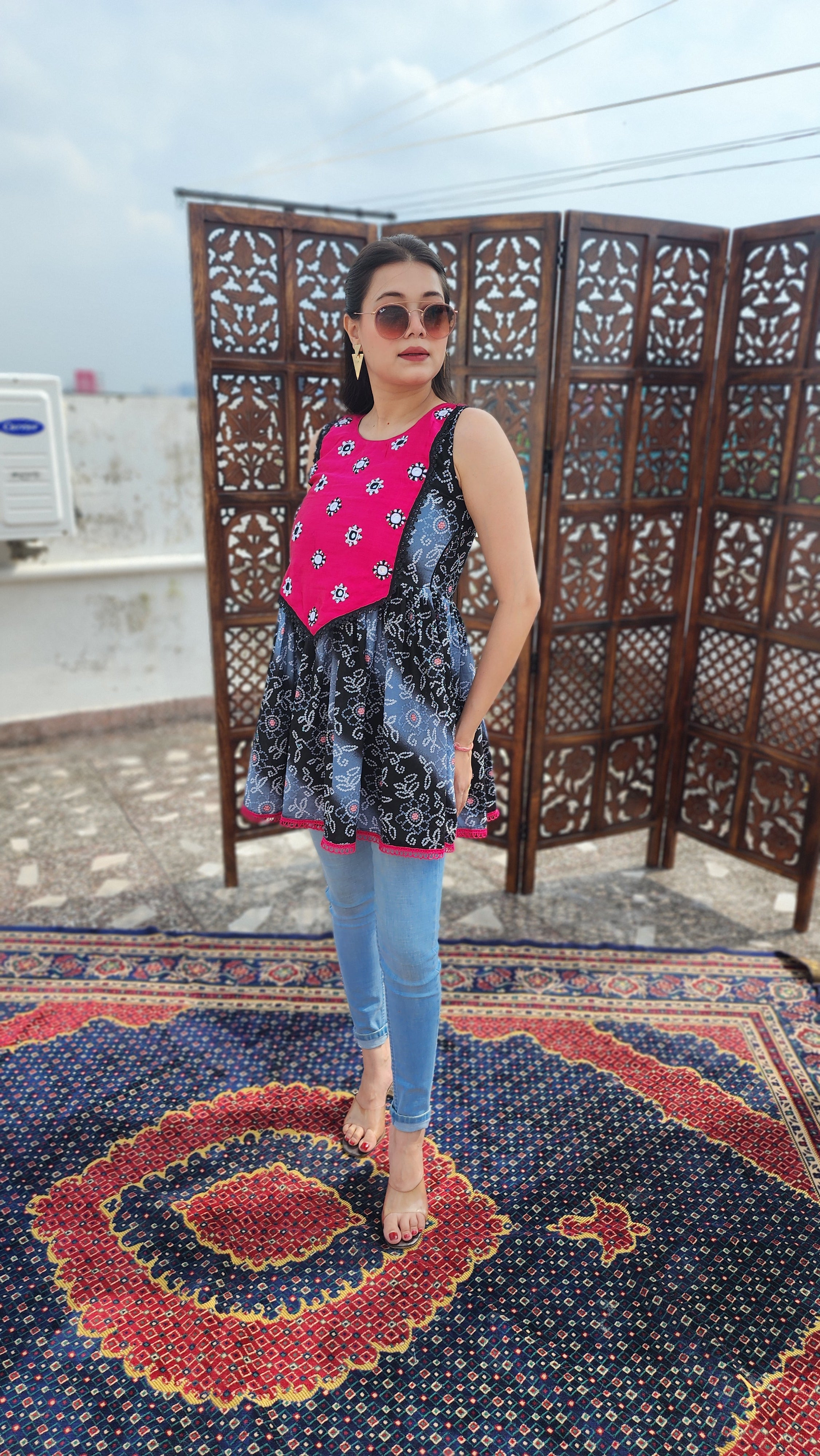 Bandhni Hand embroidered Flared Top