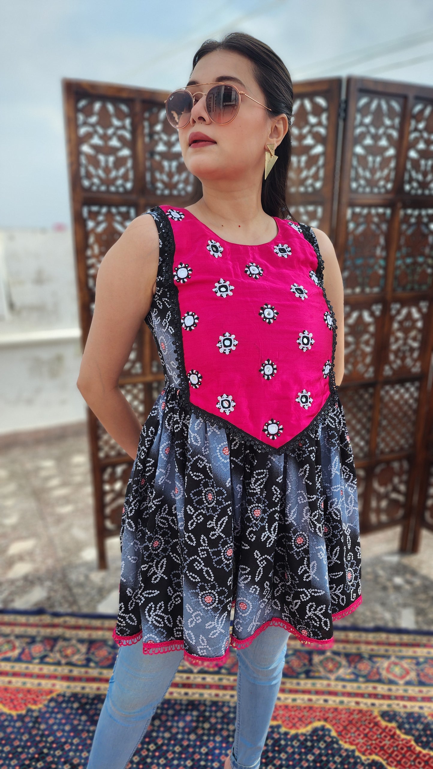 Bandhni Hand embroidered Flared Top