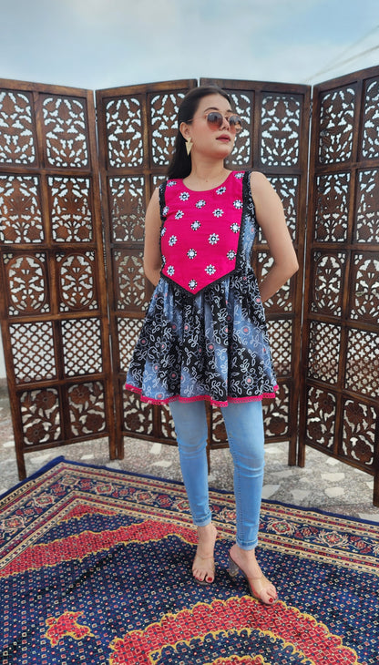 Bandhni Hand embroidered Flared Top