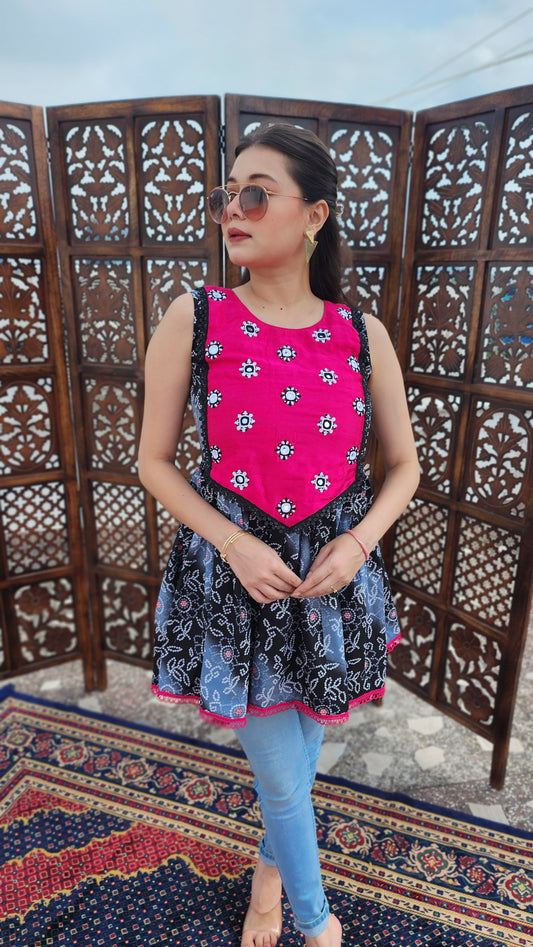 Bandhni Hand embroidered Flared Top