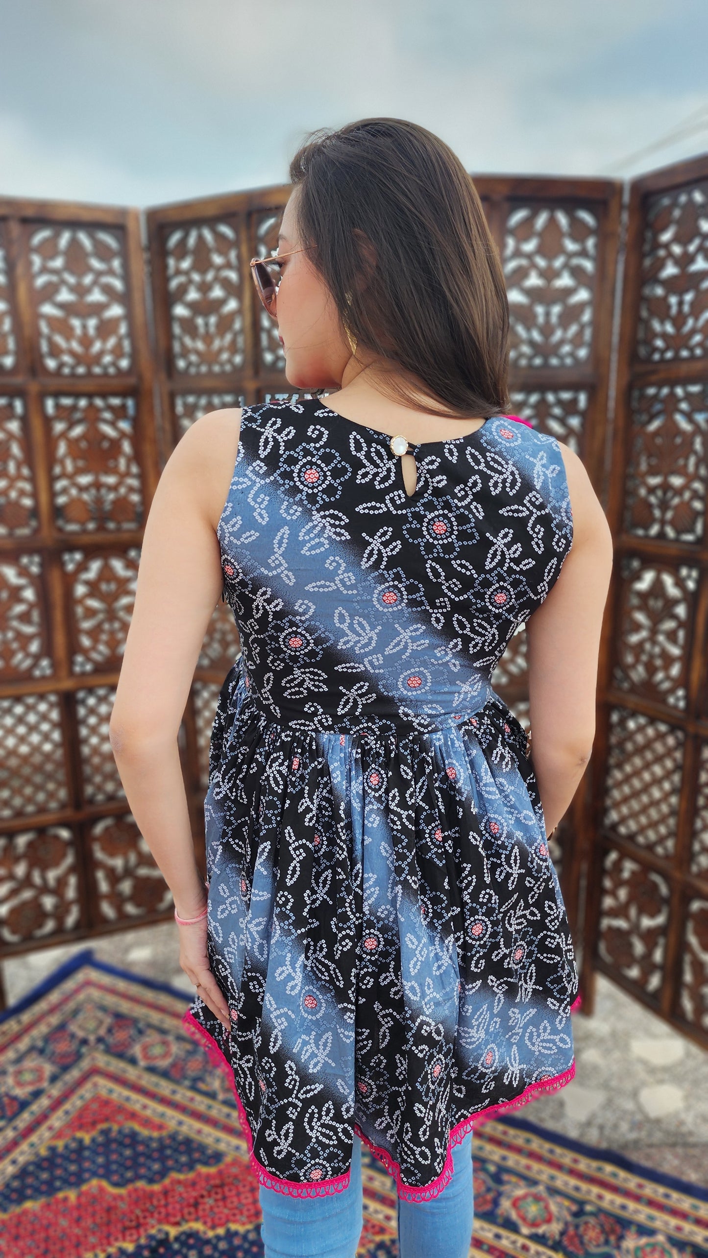 Bandhni Hand embroidered Flared Top
