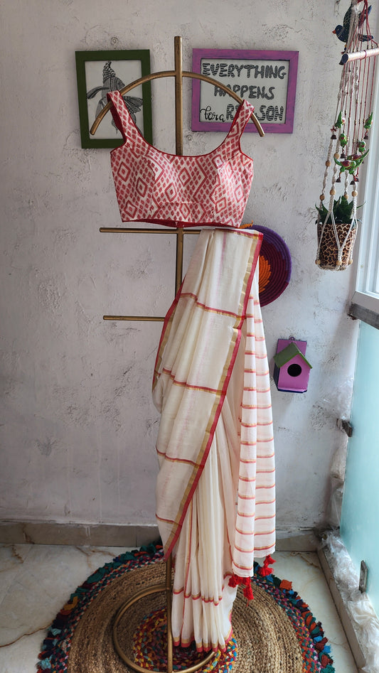 Laal Sada Cotton Saree