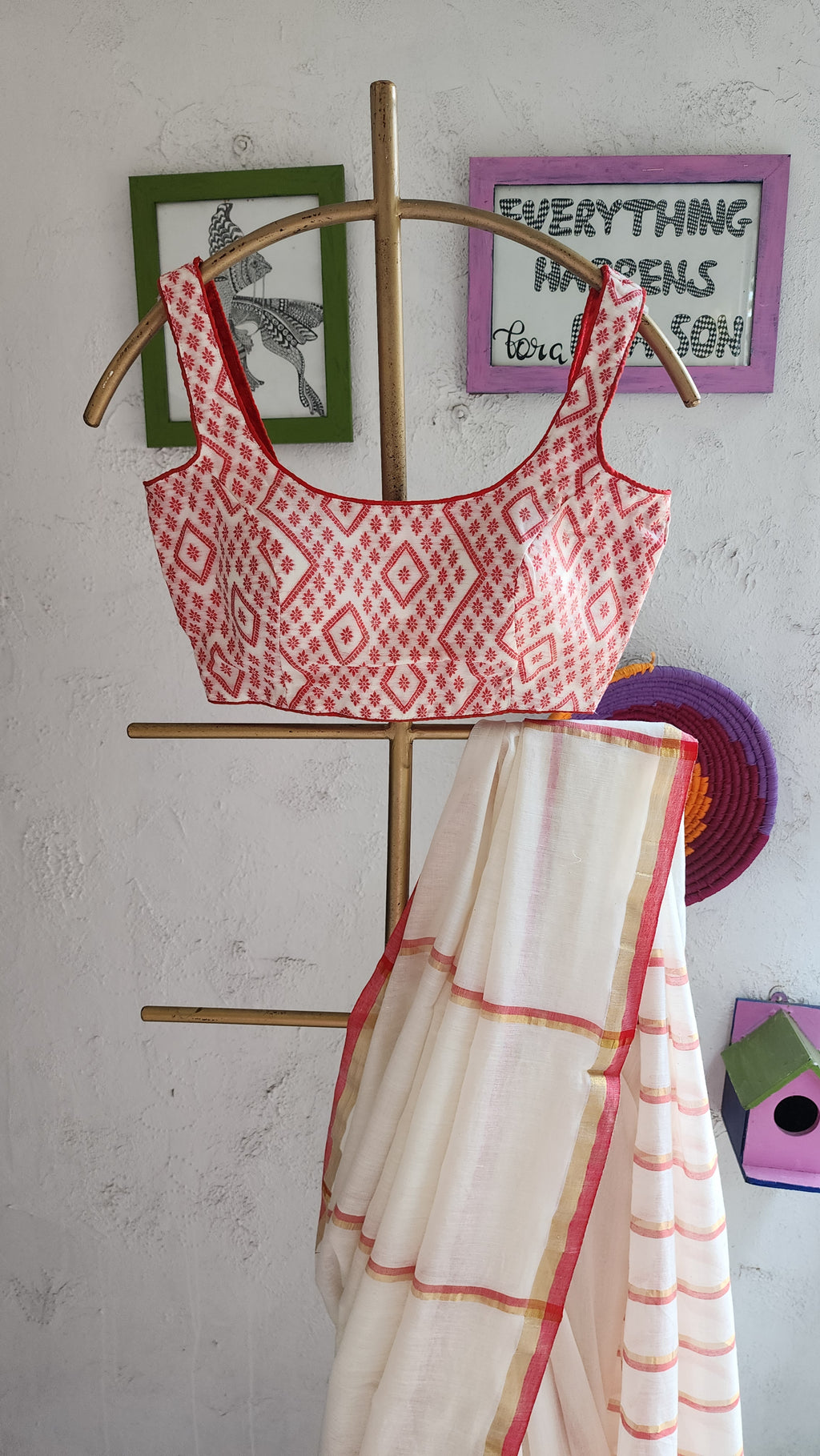 Laal Sada Cotton Saree