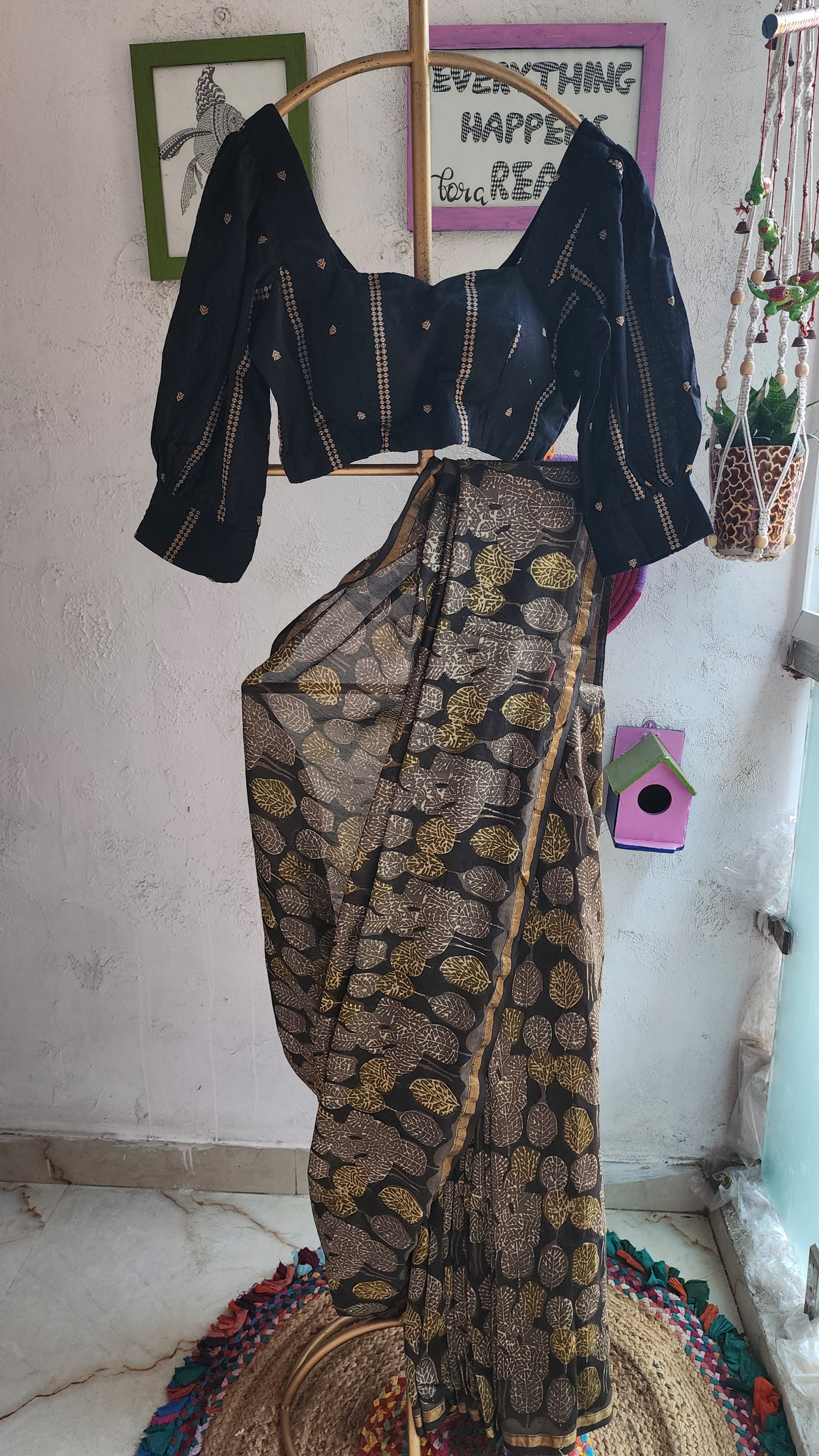 Black Jaquard Cotton Blouse