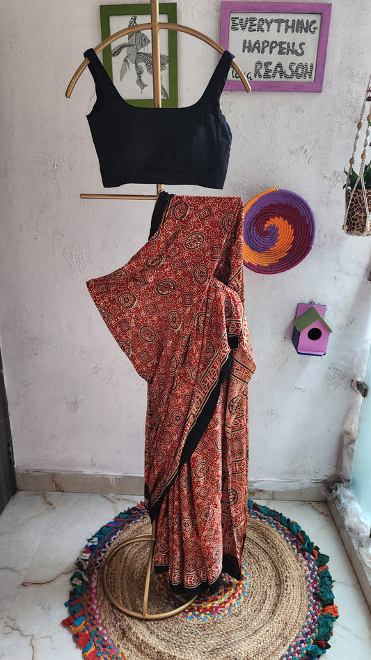 Dana Ajrakh Mashru Silk Saree