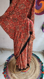 Dana Ajrakh Mashru Silk Saree