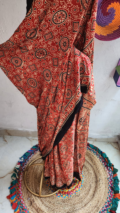Dana Ajrakh Mashru Silk Saree