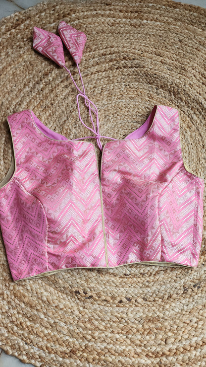 Pink Zigzag Brocade Blouse