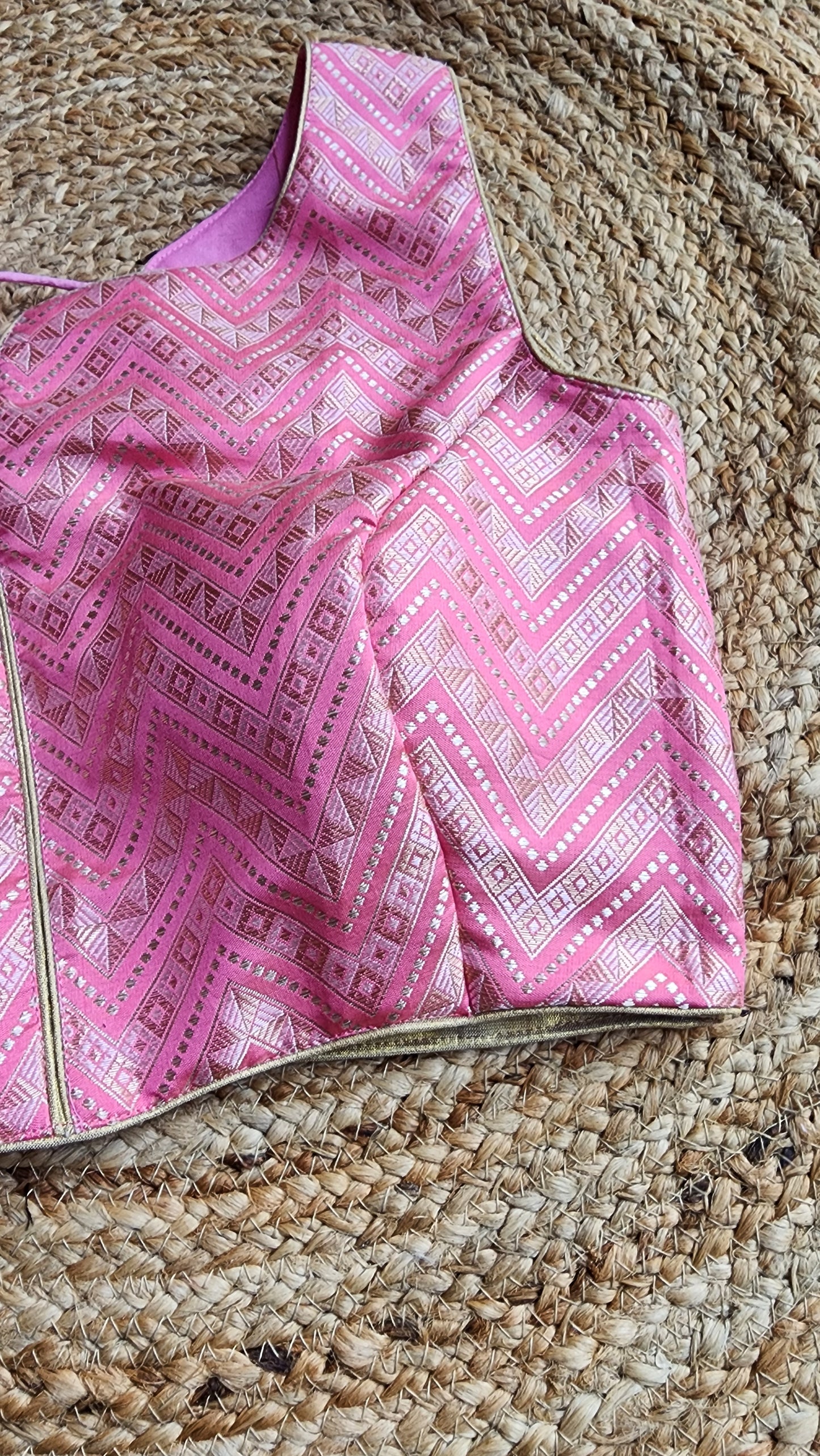 Pink Zigzag Brocade Blouse