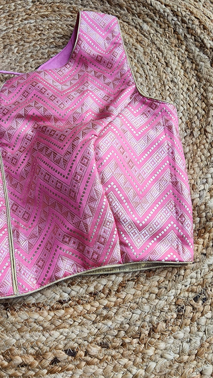 Pink Zigzag Brocade Blouse