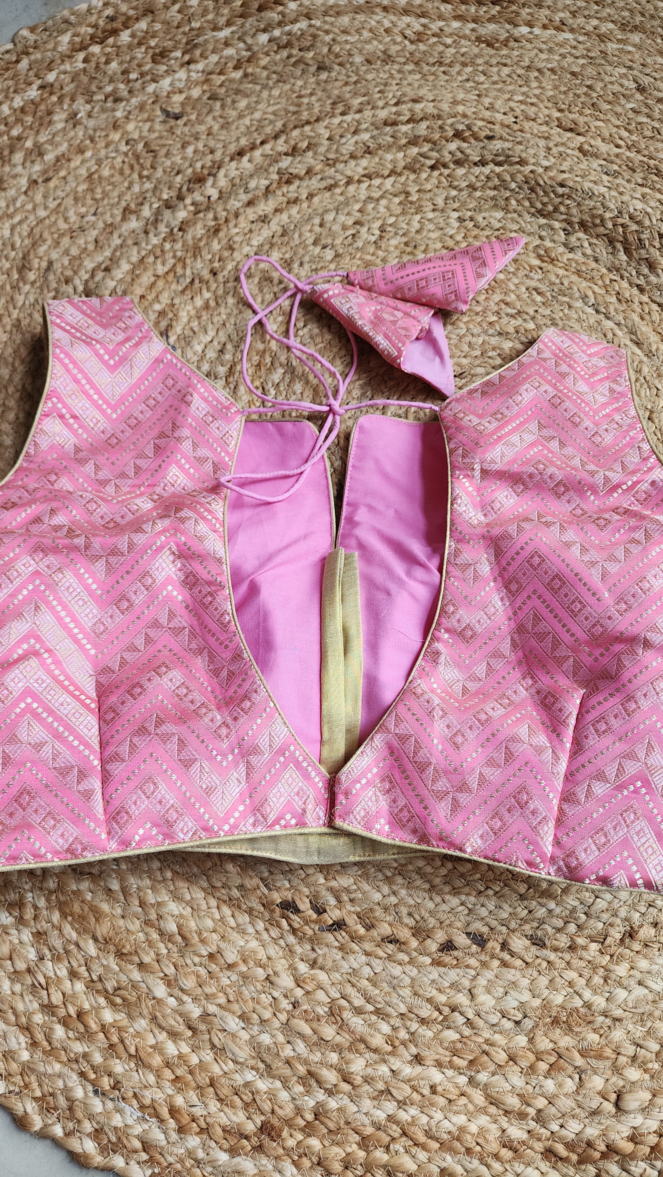 Pink Zigzag Brocade Blouse