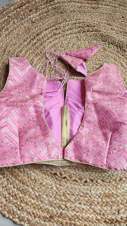 Pink Zigzag Brocade Blouse