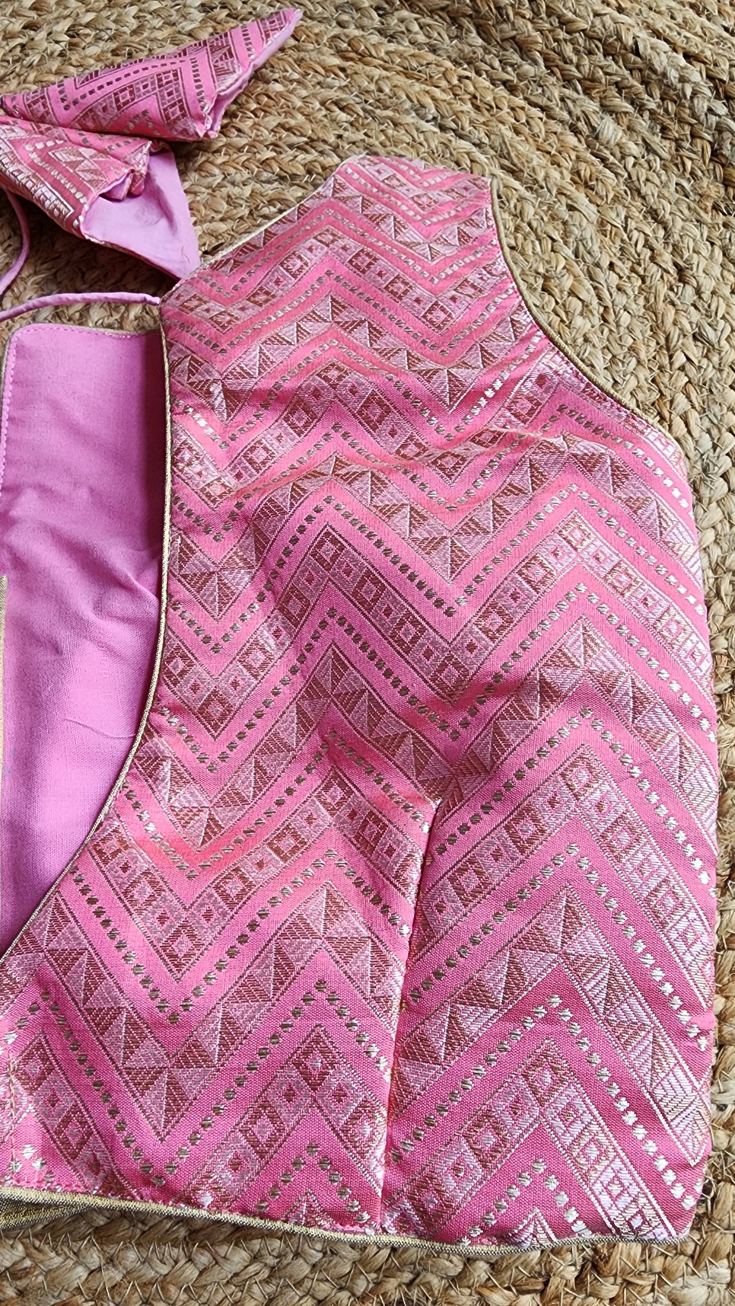Pink Zigzag Brocade Blouse