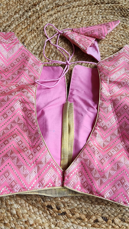 Pink Zigzag Brocade Blouse