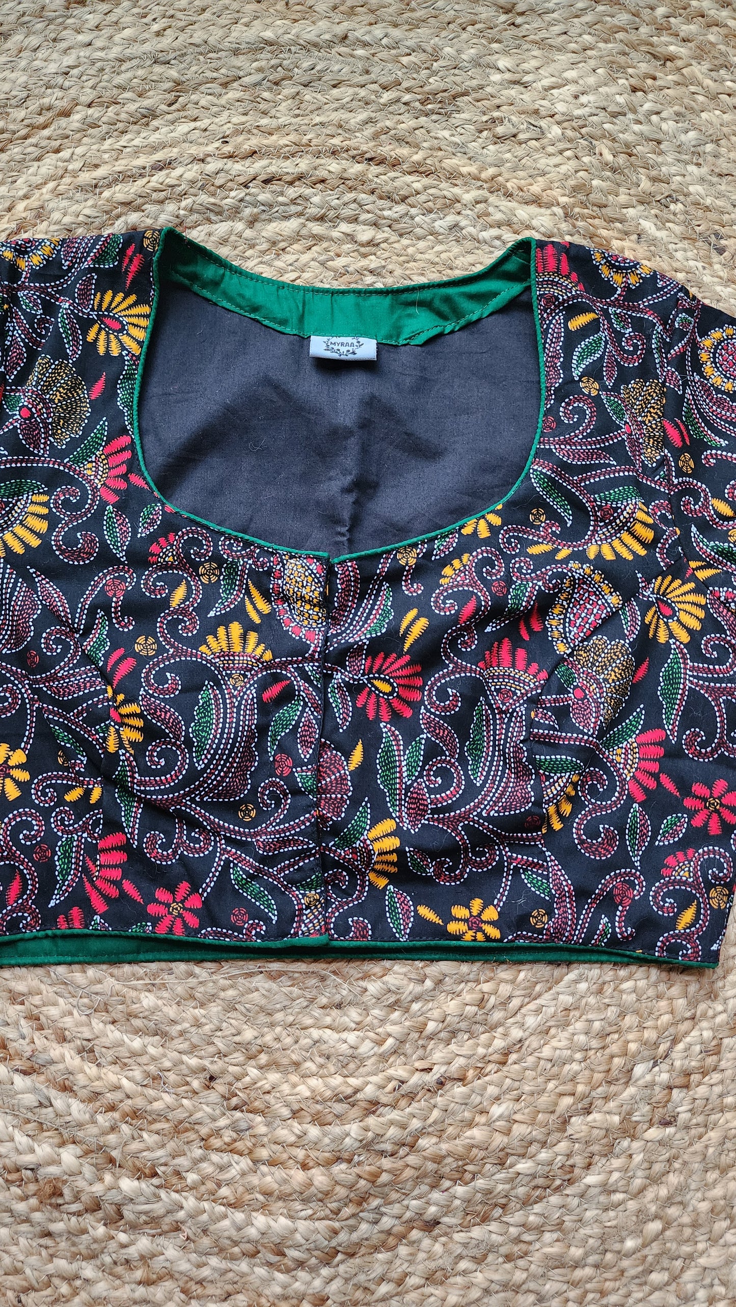 Black Kantha Printed Patchwork Blouse