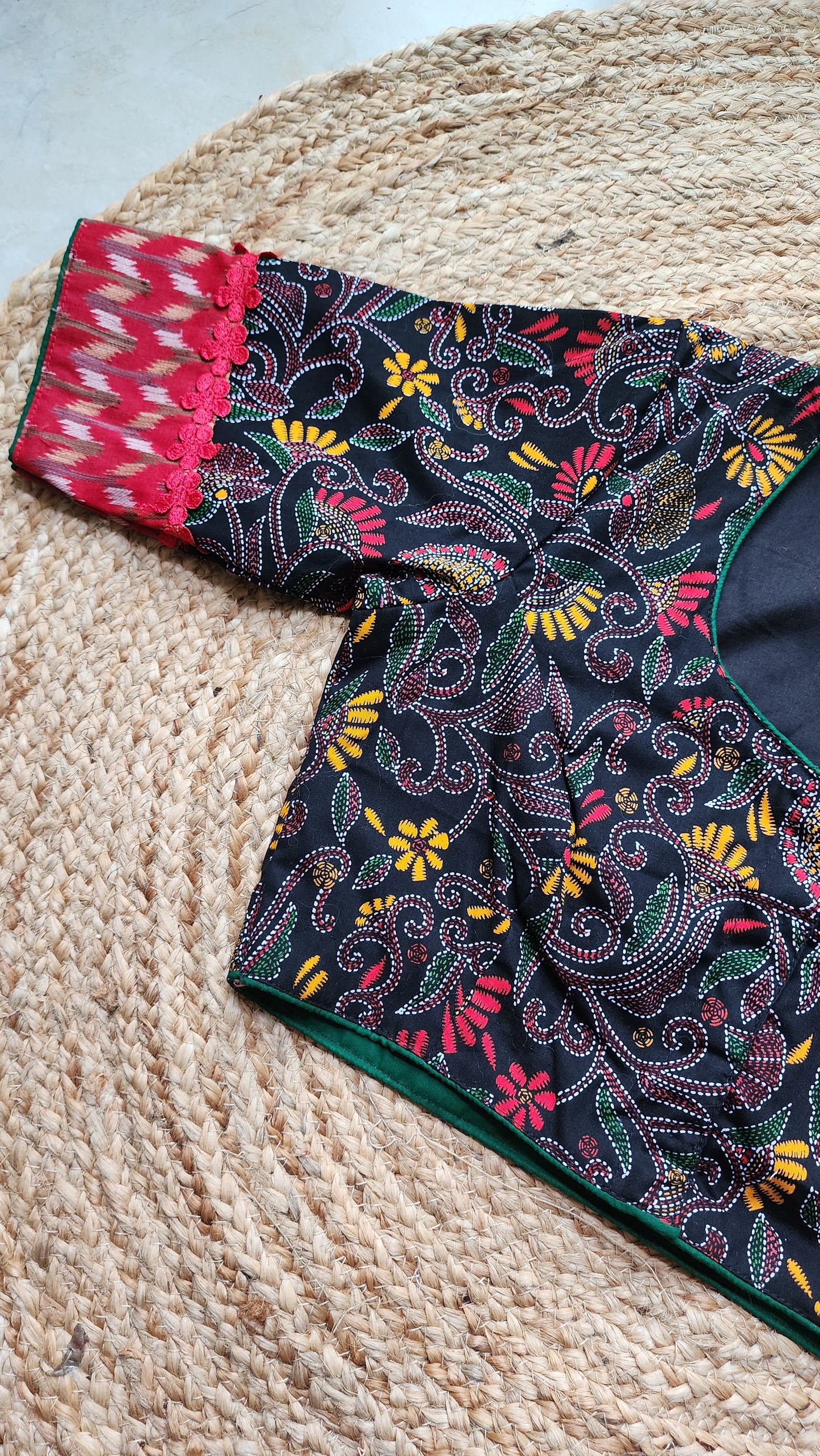 Black Kantha Printed Patchwork Blouse