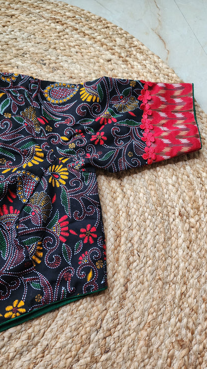 Black Kantha Printed Patchwork Blouse