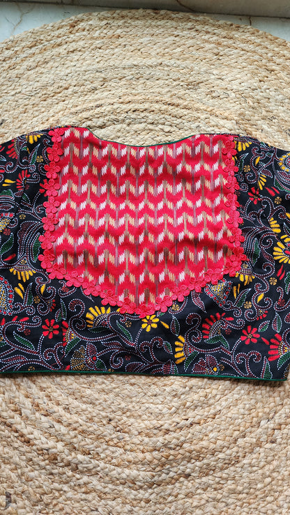 Black Kantha Printed Patchwork Blouse