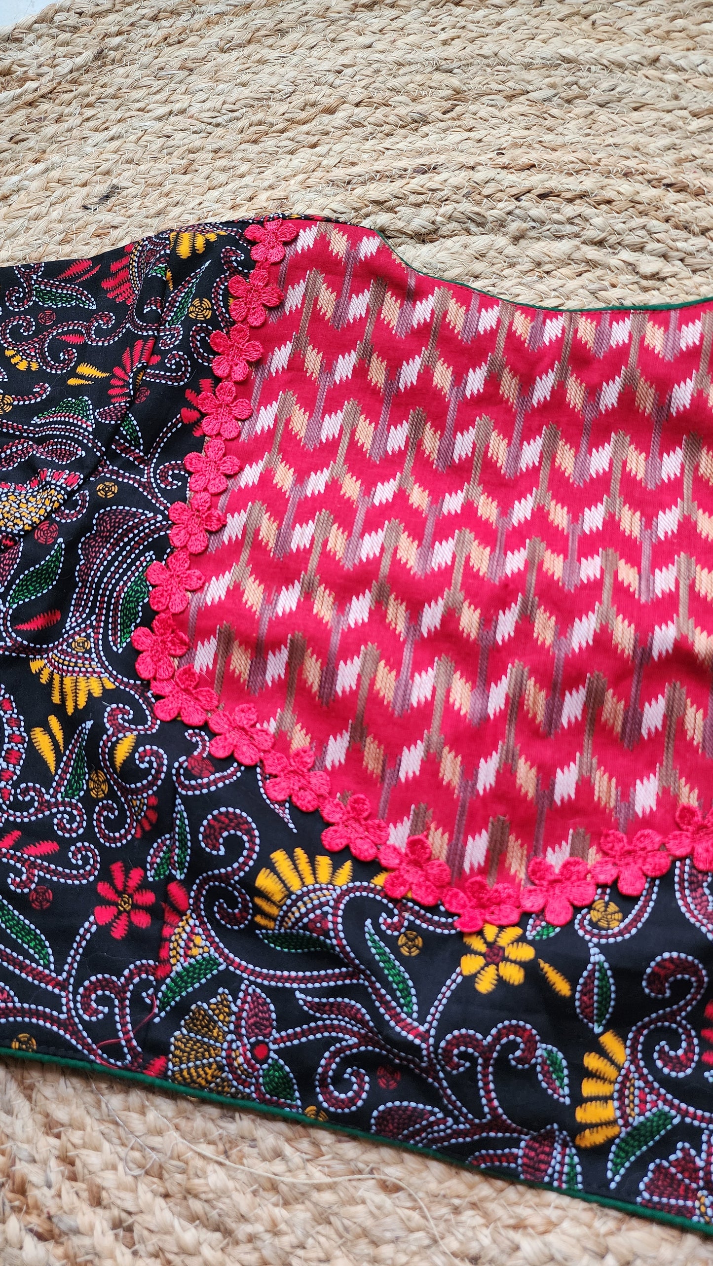 Black Kantha Printed Patchwork Blouse