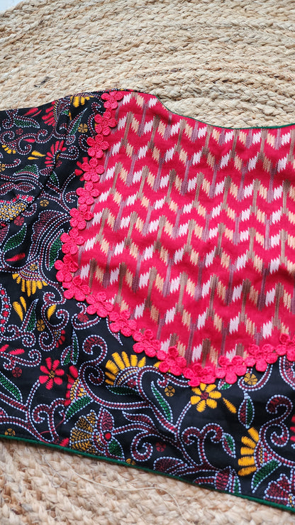 Black Kantha Printed Patchwork Blouse