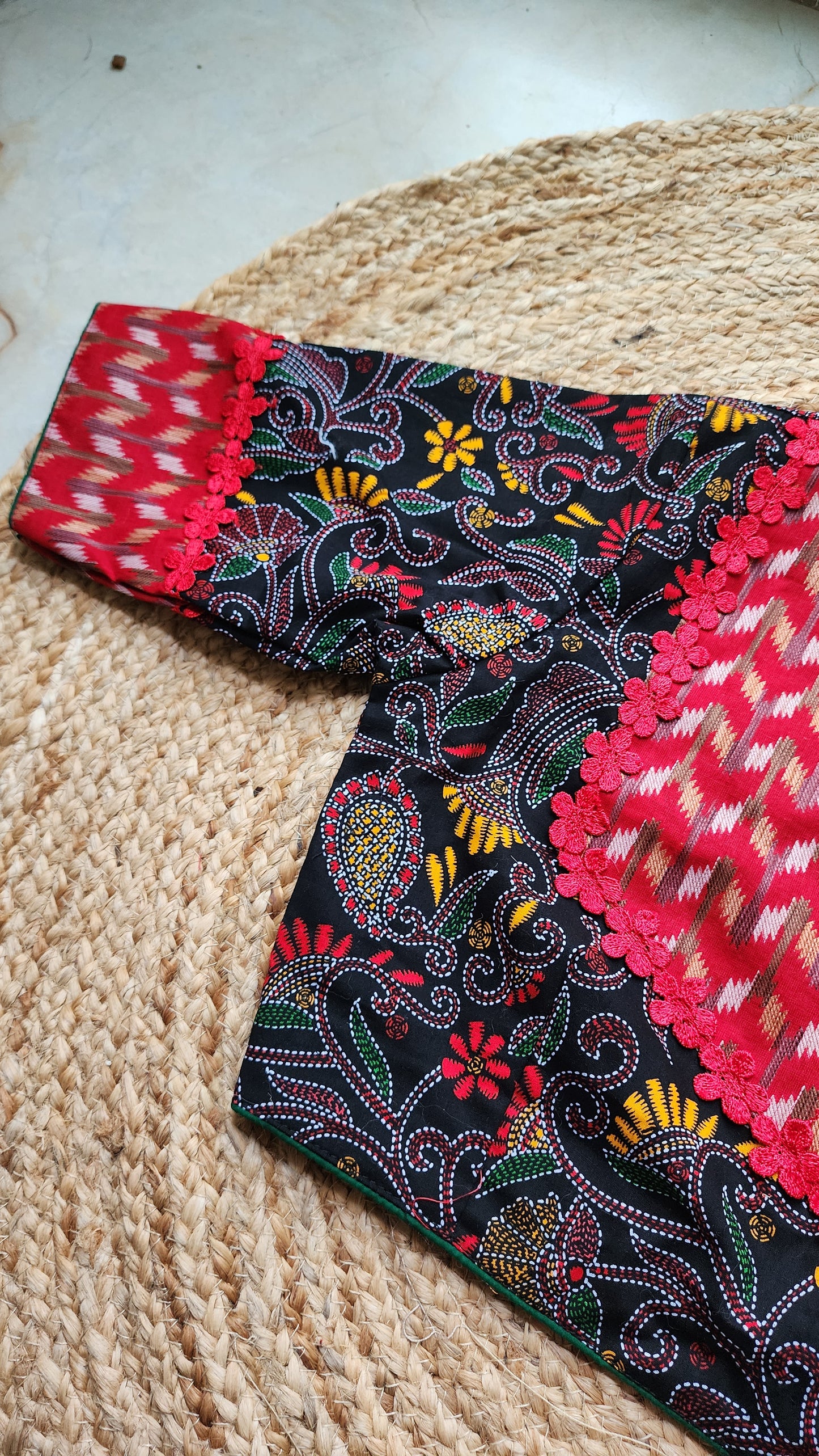 Black Kantha Printed Patchwork Blouse