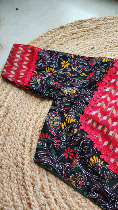 Black Kantha Printed Patchwork Blouse