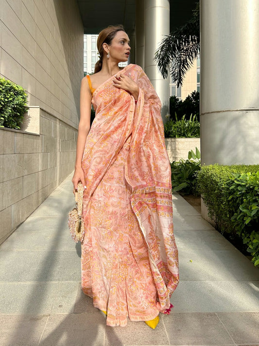 Summer Sunset Peach Pink Saree