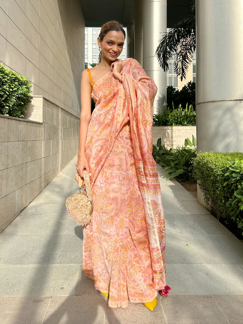 Summer Sunset Peach Pink Saree