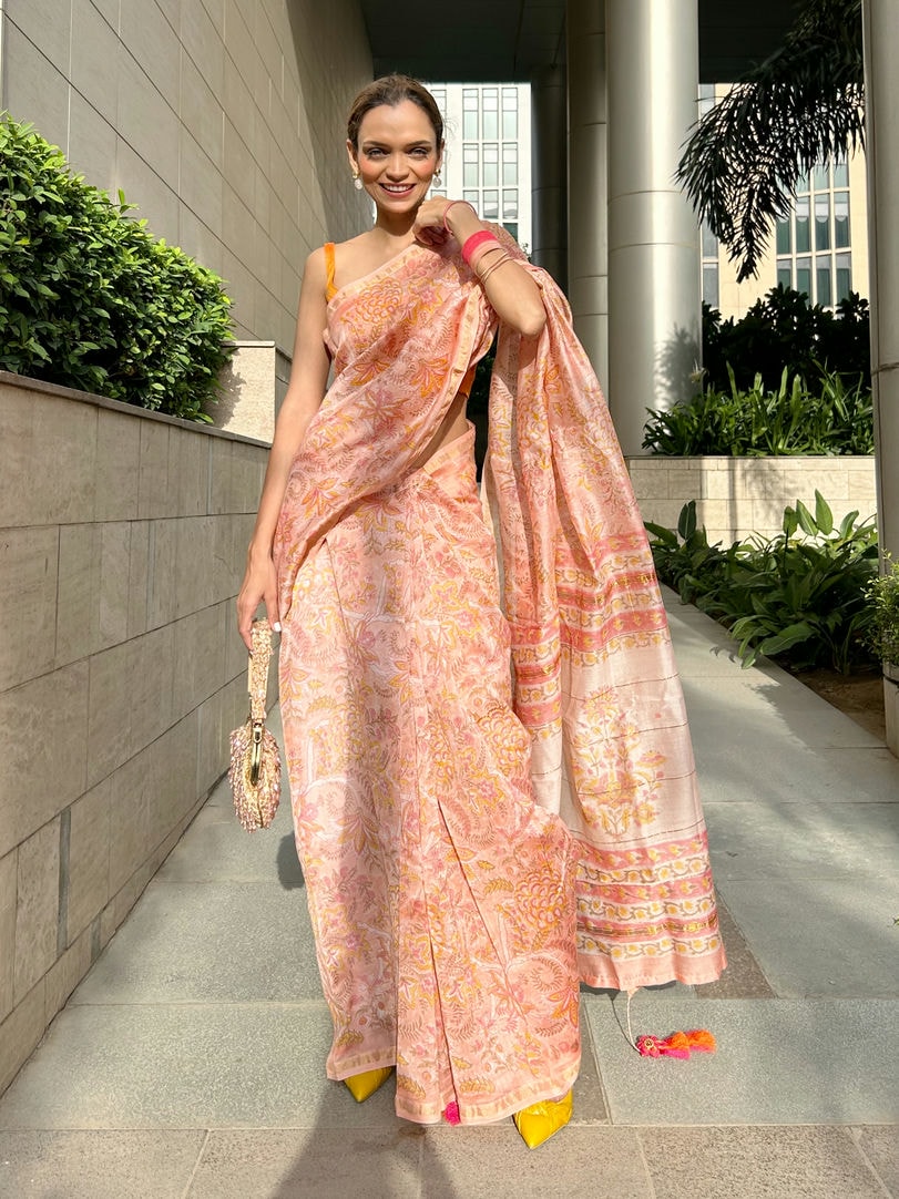 Summer Sunset Peach Pink Saree