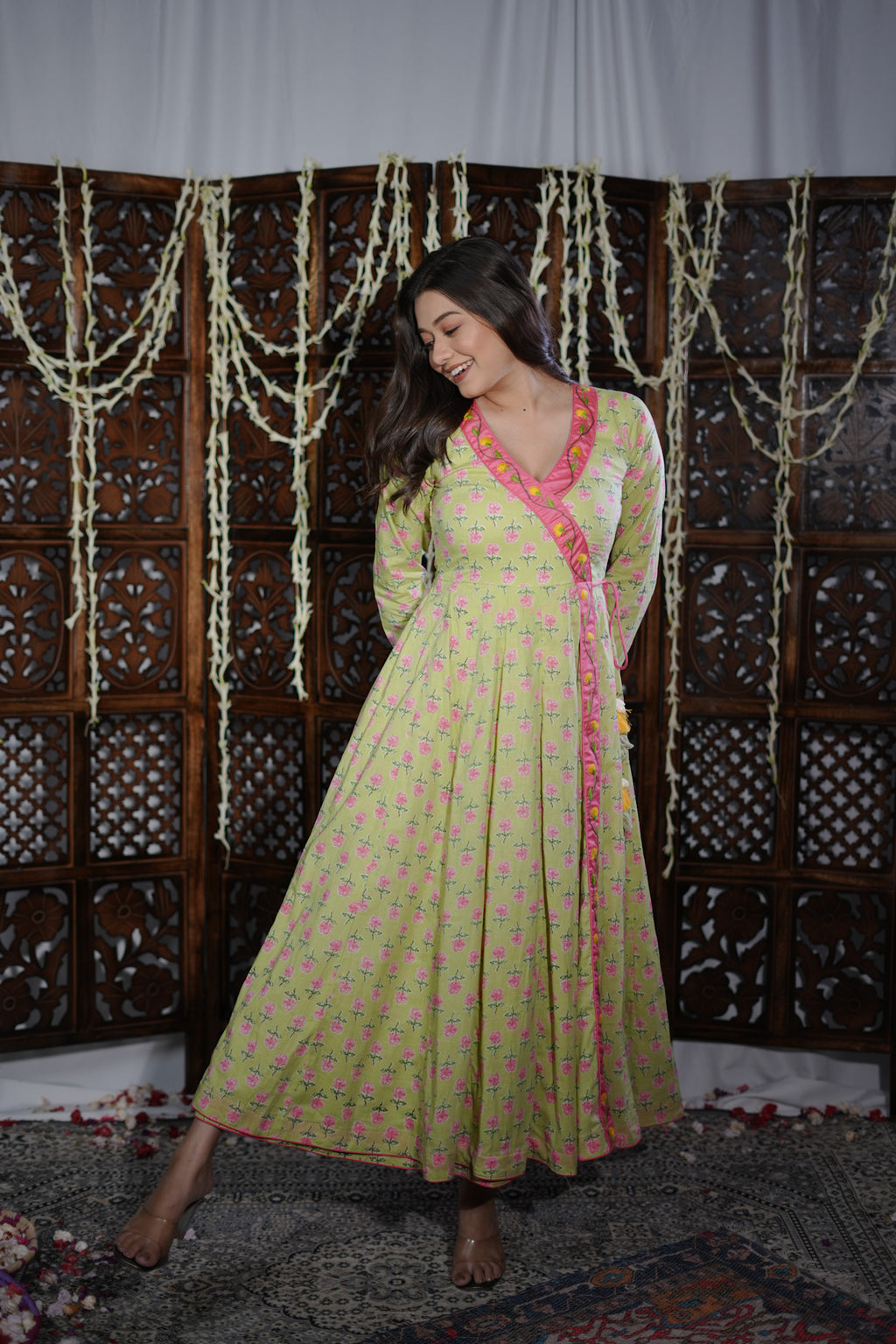 Aahna Kalidar Angrakha Maxidress – Myraa