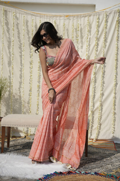 Peach Cotton Silk Saree