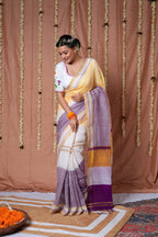 Lavender Sunrise Linen Handloom Saree