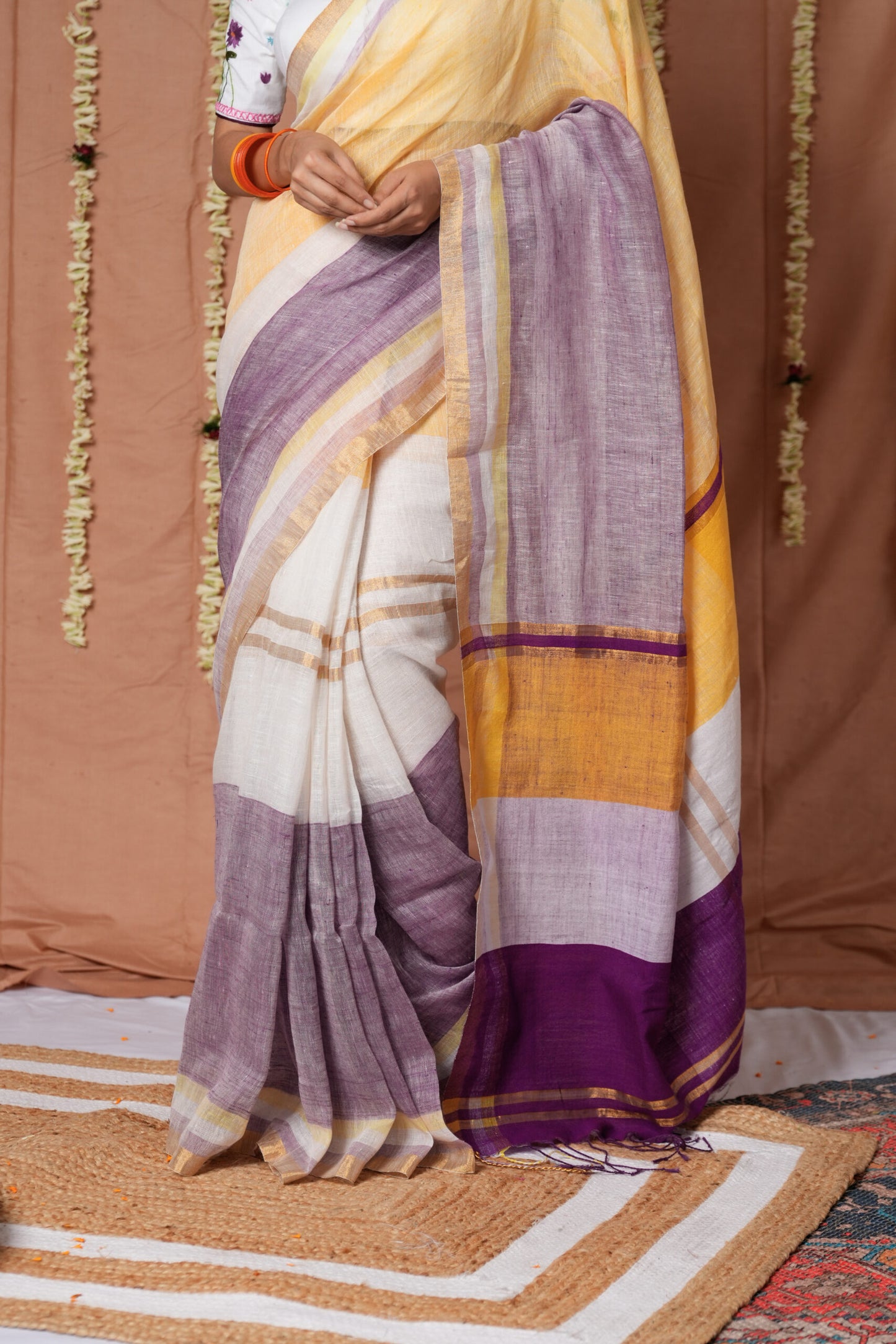 Lavender Sunrise Linen Handloom Saree