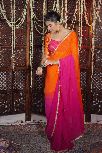 Sunset Sorbet Handembroidered Saree