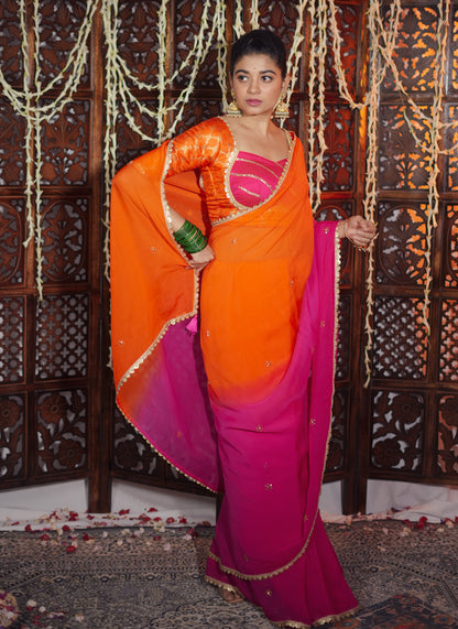 Sunset Sorbet Handembroidered Saree