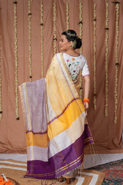 Lavender Sunrise Linen Handloom Saree