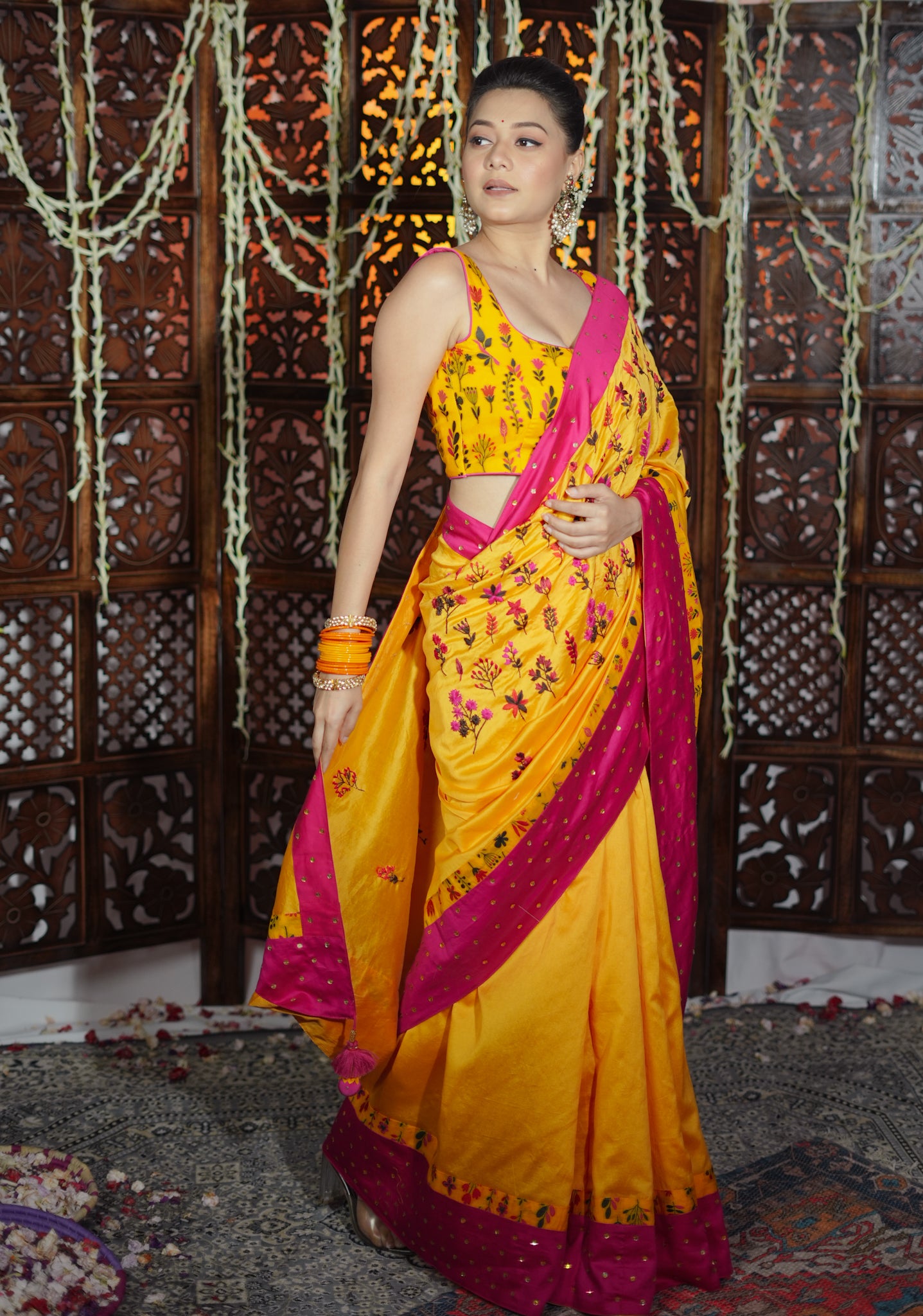 Marigold Handembroidered Saree