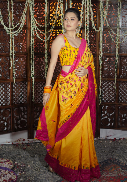 Marigold Handembroidered Saree