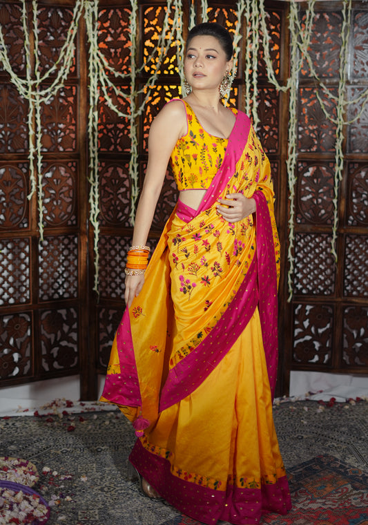 Marigold Handembroidered Saree