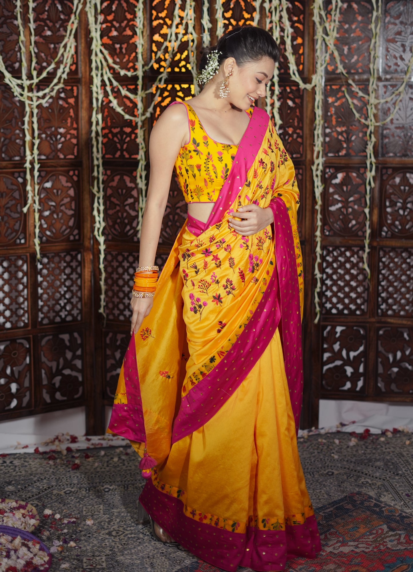 Marigold Handembroidered Saree