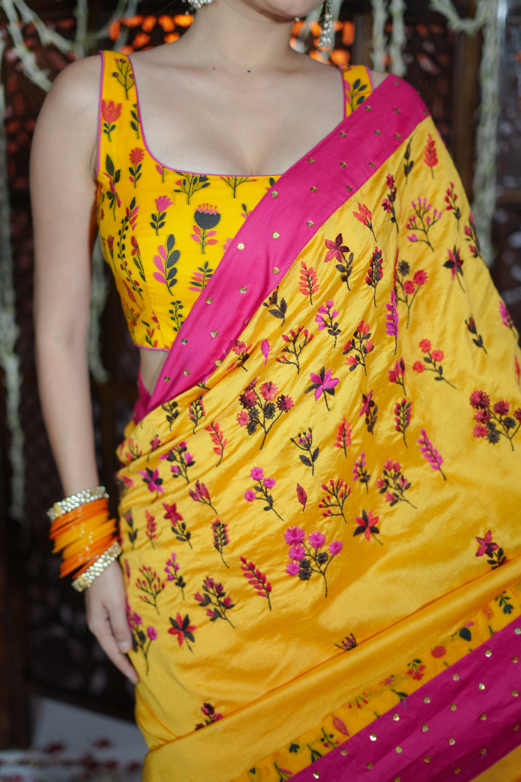 Marigold Handembroidered Saree