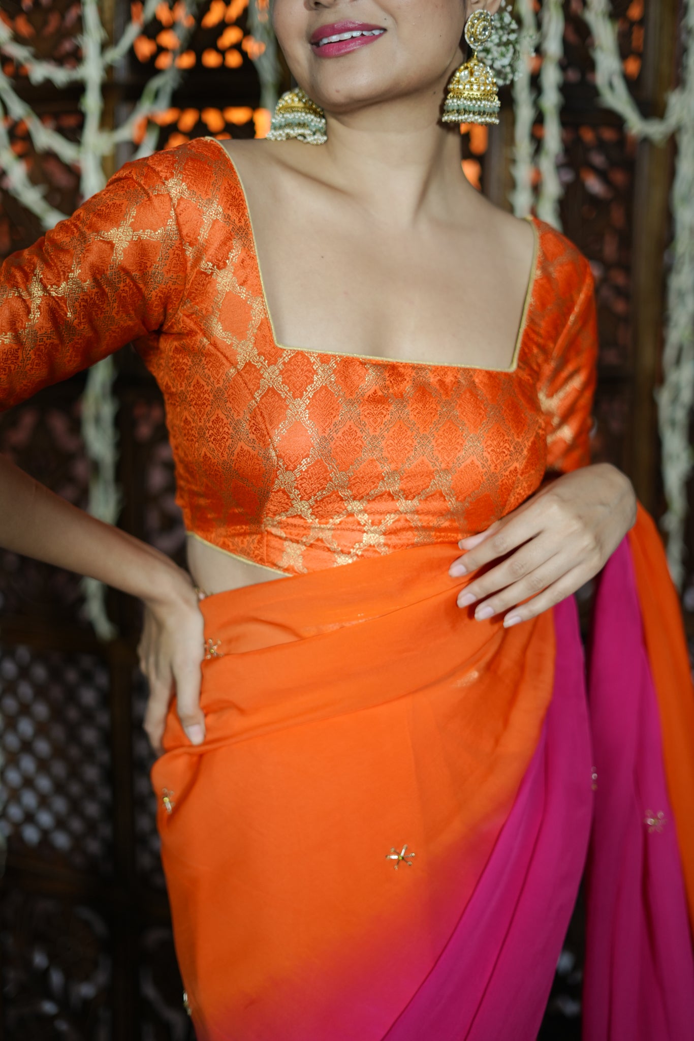 Orange Brocade Blouse