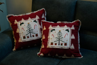Christmas Tree Hand Embroidered Cushion Cover