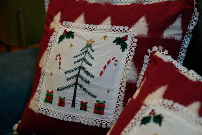 Christmas Tree Hand Embroidered Cushion Cover