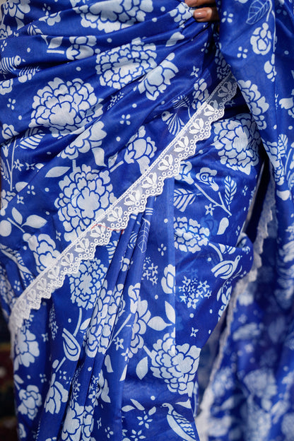 Blue Floral Chanderi Saree