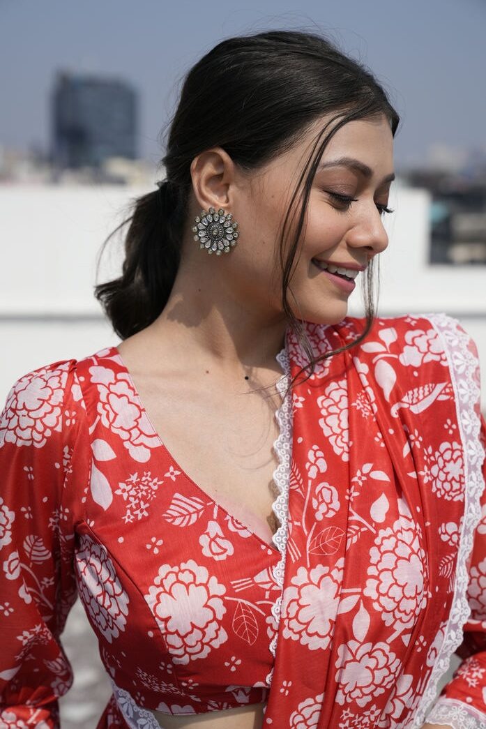 Red Floral Chanderi Saree