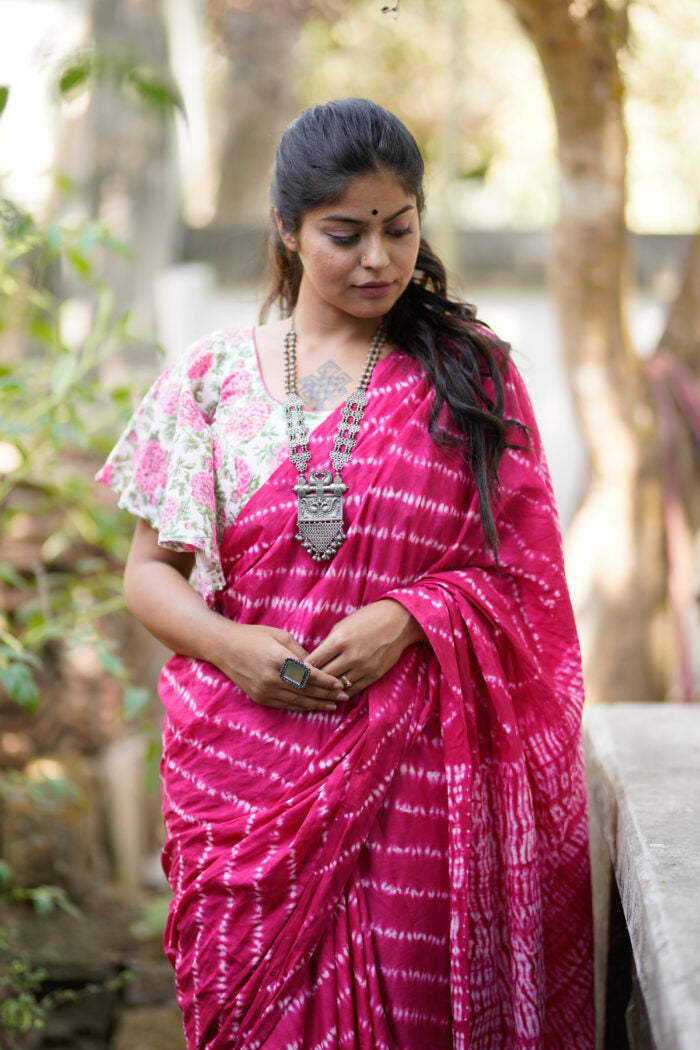 Pink Lehriya Mulmul Saree